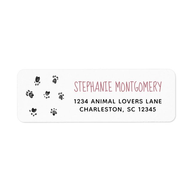 Cute Pet Lovers Paw Prints Rose Gold Address Label (Front)
