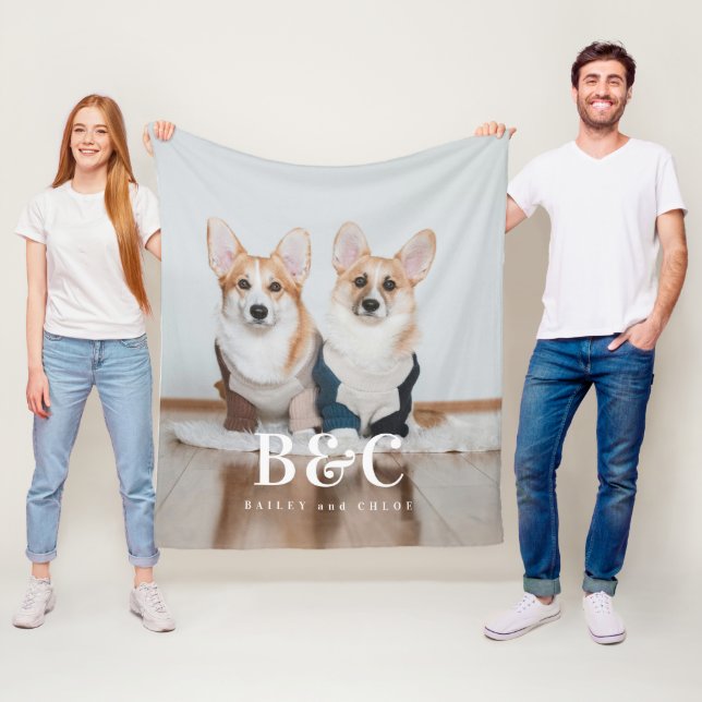 Cute Pet Monogram Name Fleece Photo Blanket (In Situ)