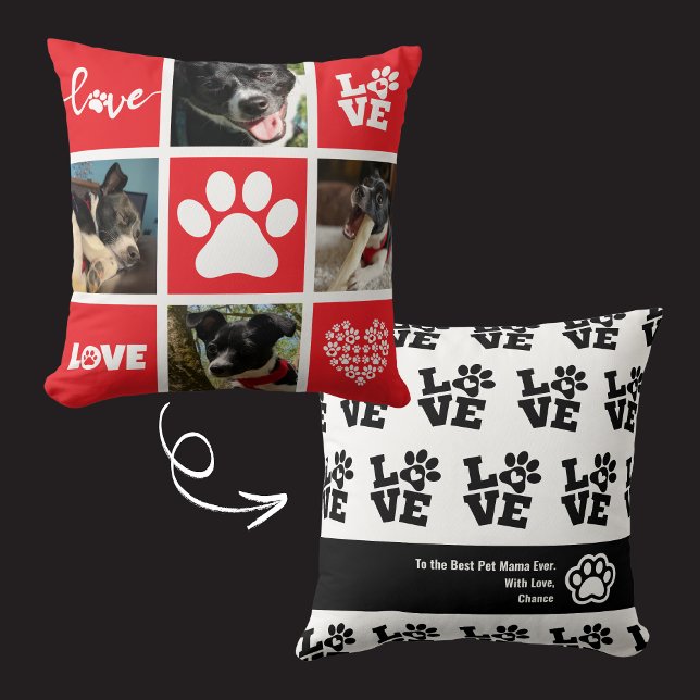Cute Pet Parent Create Your Own Red Love Throw Pillow (Custom pet photo pillow makes a great gift for a pet mom or fur dad. Personalize your text too! )