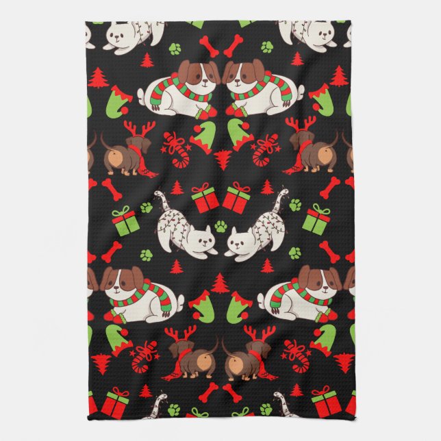 Cute Pet Patterned Christmas Gift  Kitchen Towel (Vertical)