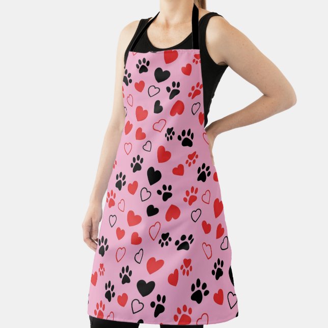 Cute Pet Paw Print and Heart Pattern Kitchen Apron (Insitu)