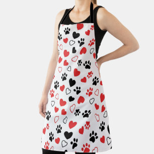 Cute Pet Paw Print and Heart Pattern Kitchen Apron
