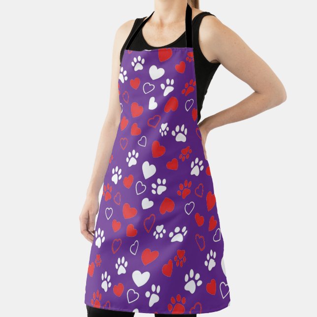 Cute Pet Paw Print and Heart Pattern Kitchen Apron (Insitu)