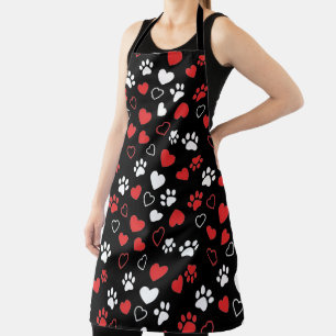 Cute Pet Paw Print and Heart Pattern Kitchen Apron