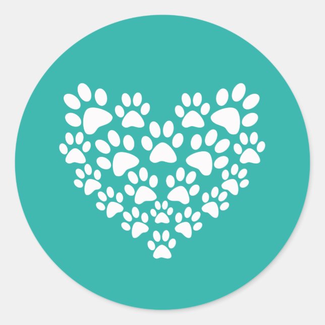Cute Pet Paw Print Heart Classic Round Sticker (Front)