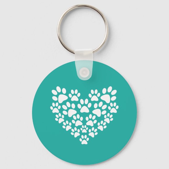 Cute Pet Paw Print Heart Keychain (Front)