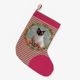 Cute Pet Photo Cat Berry Wreath Christmas  Small Christmas Stocking