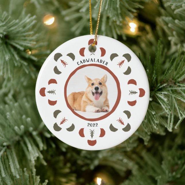Cute Pet Photo Chili Red Moss Green Ceramic Ornament (Tree)