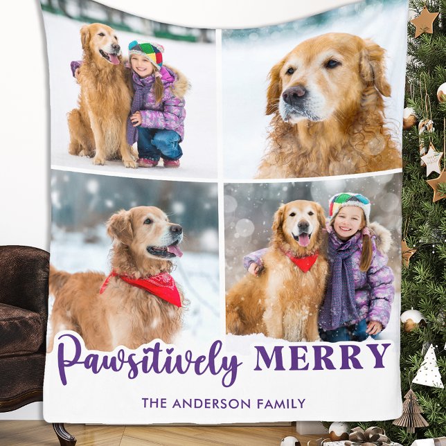 Cute Pet Photo Collage Personalized Dog Christmas Fleece Blanket (Creator Uploaded)