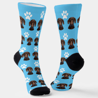 Cute Pet Photo Pattern Light Blue & White Paw Socks