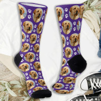 Cute Pet Photo Paw Prints Custom Purple Dog Face