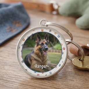 Cute Pet Photo Paw Prints Keepsake Keychain