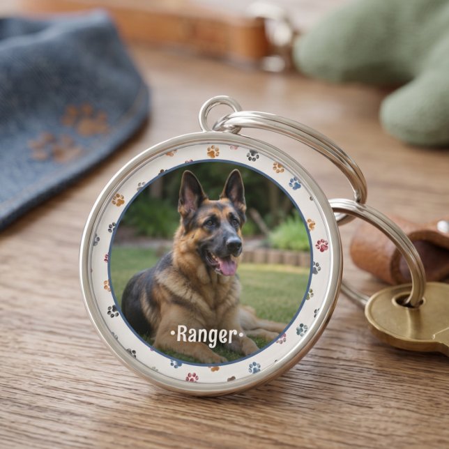 Cute Pet Photo Paw Prints Keepsake Keychain (Creator Uploaded)