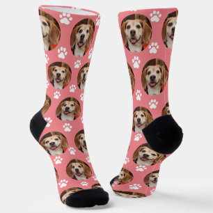  Cute Pet Photo Rose & White Paw Prints Custom  Socks
