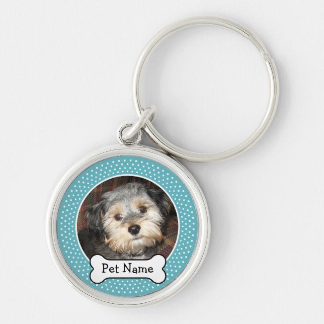 Cute Pet Photo with Dog Bone Keychain (Front)
