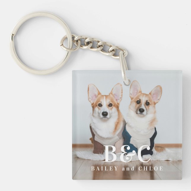 Cute Pet Photo with Monogram Keychain (Front)
