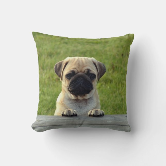 Cute Pet PUG Puppy - personalize it Throw Pillow (Front)