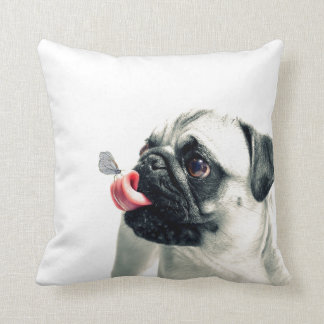 Cute Pet PUG white - personalize it Throw Pillow