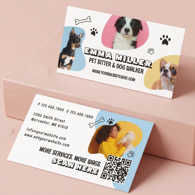 Cute Pet Sitter Dog Walker Photo QR Code Business Card (Cute Pet Sitter Dog Walker Photo QR Code Business Card)