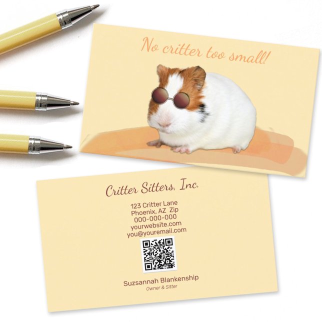 Cute Pet Sitter Guinea Pig QR Code Business Card (Creator Uploaded)