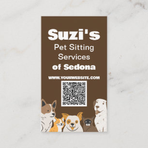 Cute Pet Sitting Dog Cat QR Code Business Card