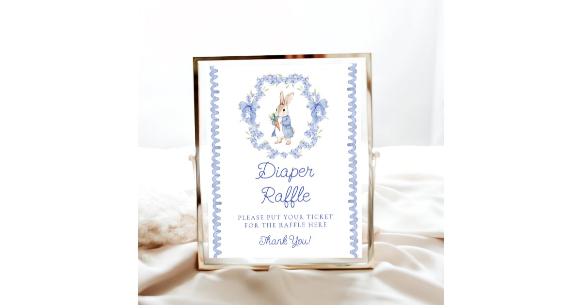 Peter Rabbit Diaper Raffle Cute Peter Rabbit Baby Shower Diaper Raffle Poster | Zazzle