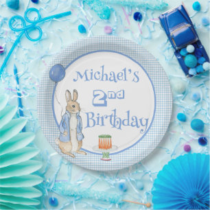 Cute Peter Rabbit Blue 2nd Two Birthday Party Paper Plate