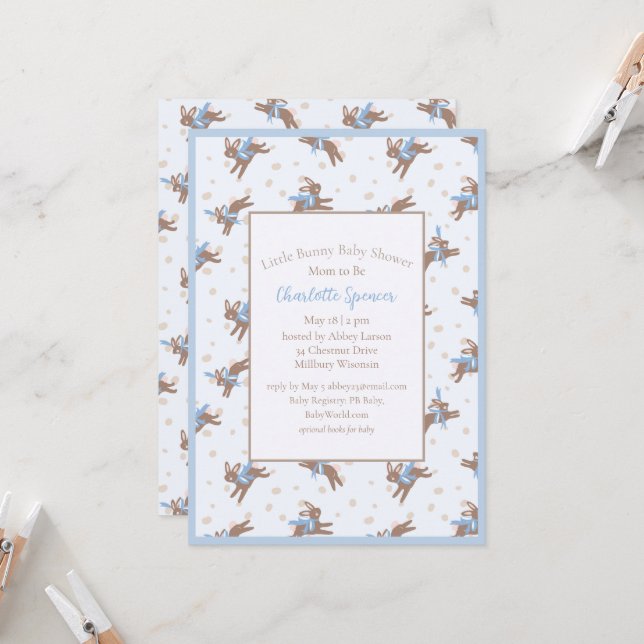Cute Petit Lapin Baby shower Invitation (Devant/Arrière en situation)