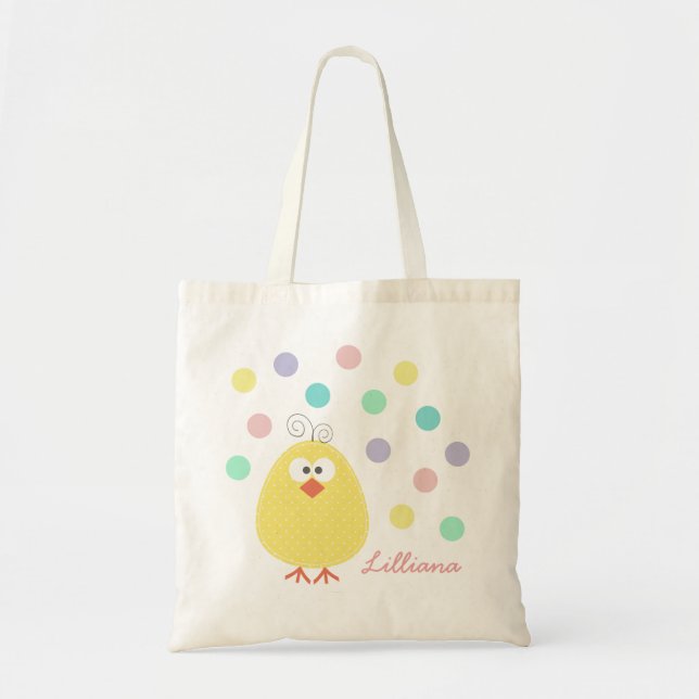 Cute petit poulet Nom personnalisé Sac fourre-tout (Devant)