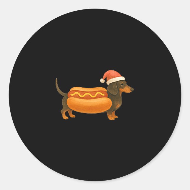Cute Petite Christmas Funny Hot Dog Dachshund  Classic Round Sticker (Front)