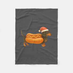 Cute Petite Christmas Funny Hot Dog Dachshund Fleece Blanket