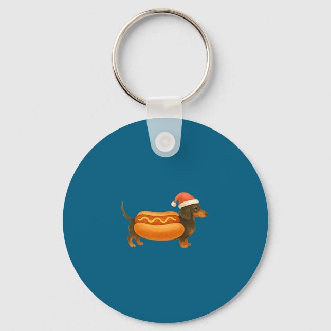 Cute Petite Christmas Funny Hot Dog Dachshund Prem Keychain (Front)