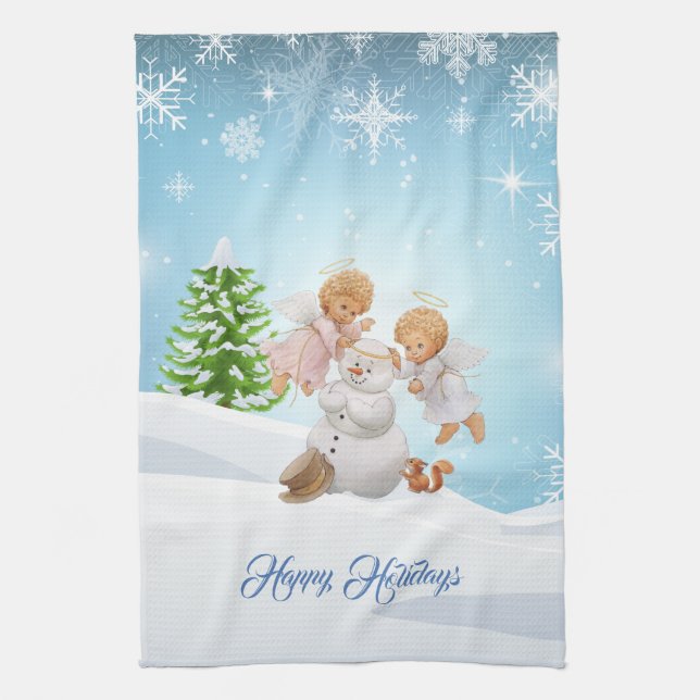 Cute Petits Angels Et Snowman Serviette À Main (Vertical)