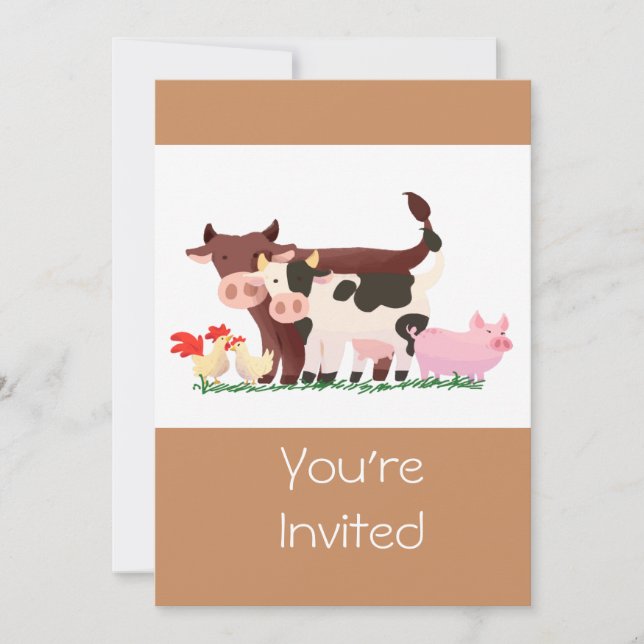 Cute Petting Zoo Farm Animal Birthday Party Invite (Front)