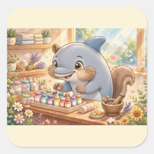 Cute Pharmacy Dolphin Squirrel Square Sticker