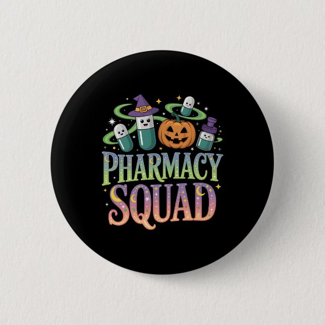 Cute Pharmacy Squad Halloween Pills Pumpkin Crew  2 Inch Round Button (Front)