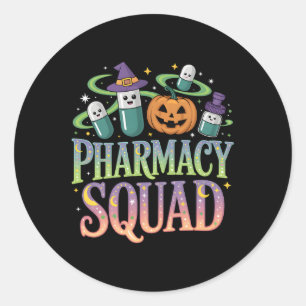Cute Pharmacy Squad Halloween Pills Pumpkin Crew Classic Round Sticker