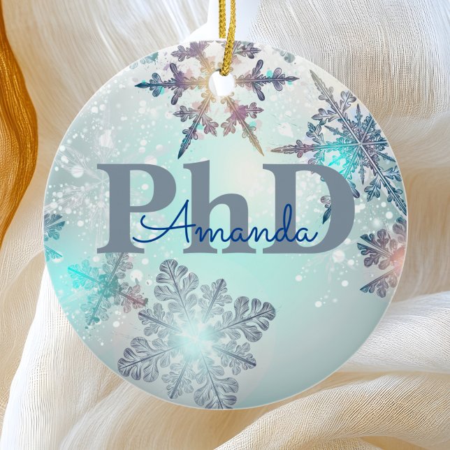 Cute PhD Graduation Personalized Name Blue  Ceramic Ornament (Creator Uploaded)