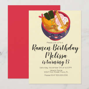 Cute Pho Oriental Ramen Birthday Dinner Purple Red Invitation