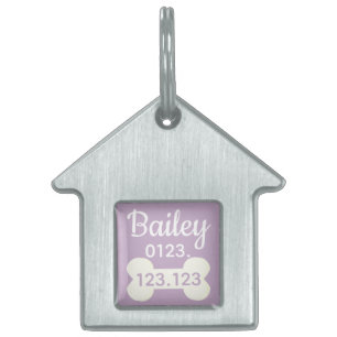 Cute Phone Number Bone Purple Name Pet ID Tag