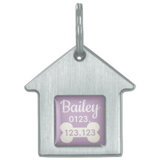 Cute Phone Number Bone Purple Name Pet ID Tag