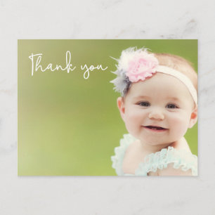 Cute Photo Baby Girl 1st Birthday Thank you Postcard