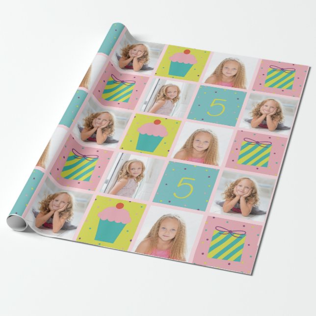 Cute Photo Birthday Customized Wrapping Paper (Unrolled)