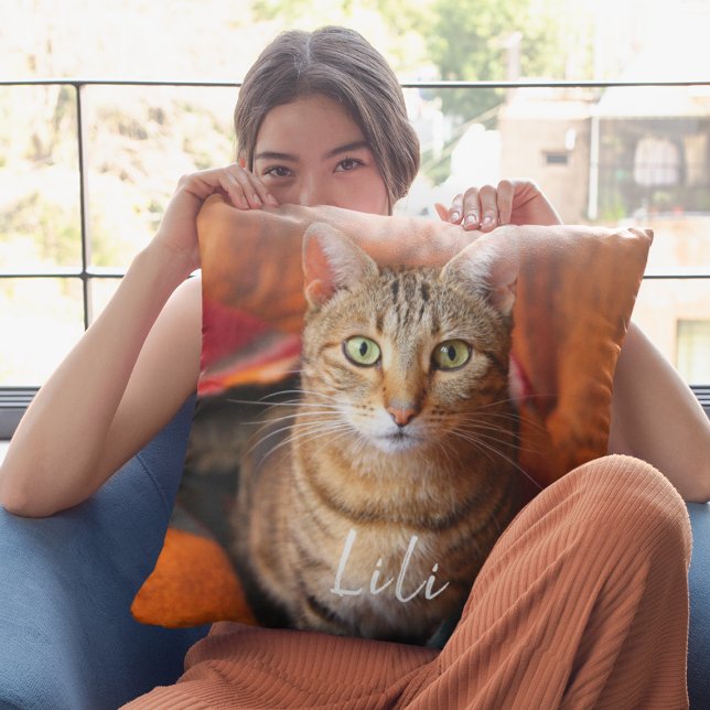 Cute Photo Cat Pet Memorial Lover  Throw Pillow (Creator Uploaded)