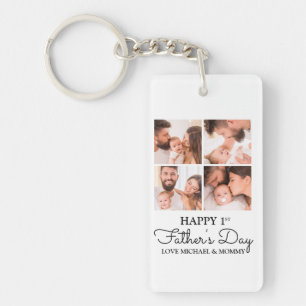 Cute Photo Collage Happy First Fathers Day Keychain
