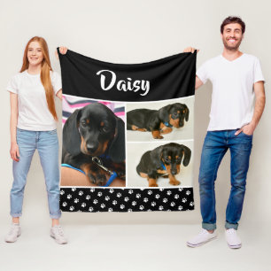 Cute Photo Collage Pet Dog Name Fleece Blanket