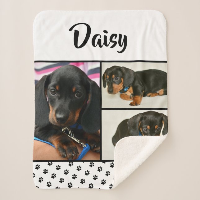 Cute Photo Collage Pet Dog Name Sherpa Blanket (Front)