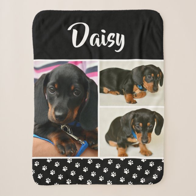Cute Photo Collage Pet Dog Name Sherpa Blanket (Front)