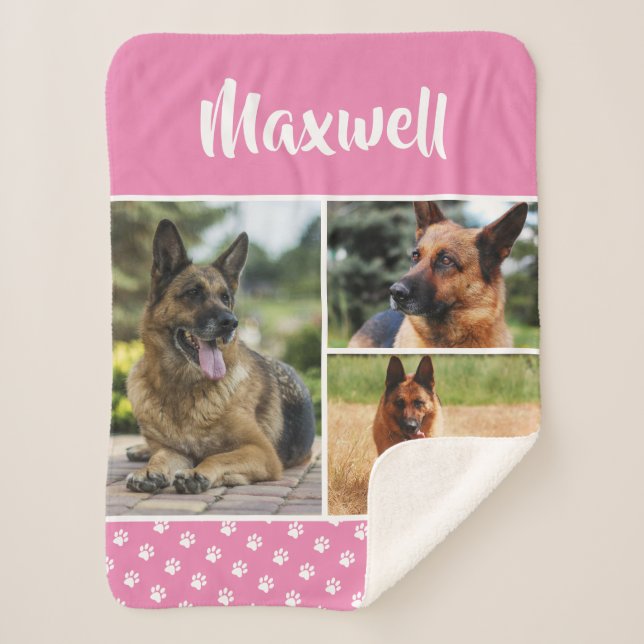 Cute Photo Collage Pet Dog Name Sherpa Blanket (Front)