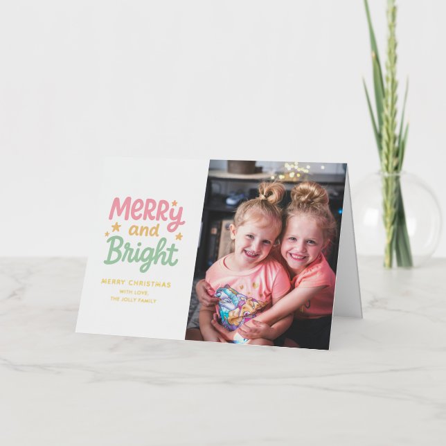 Cute Photo Colourful Modern Christmas Foil Holiday Card (Front)